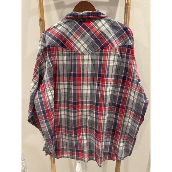 Wrangler Wrancher Long Sleeve Plaid Button Up Pearl Snap Size 3x Red Grey Blue - Picture 4 of 4